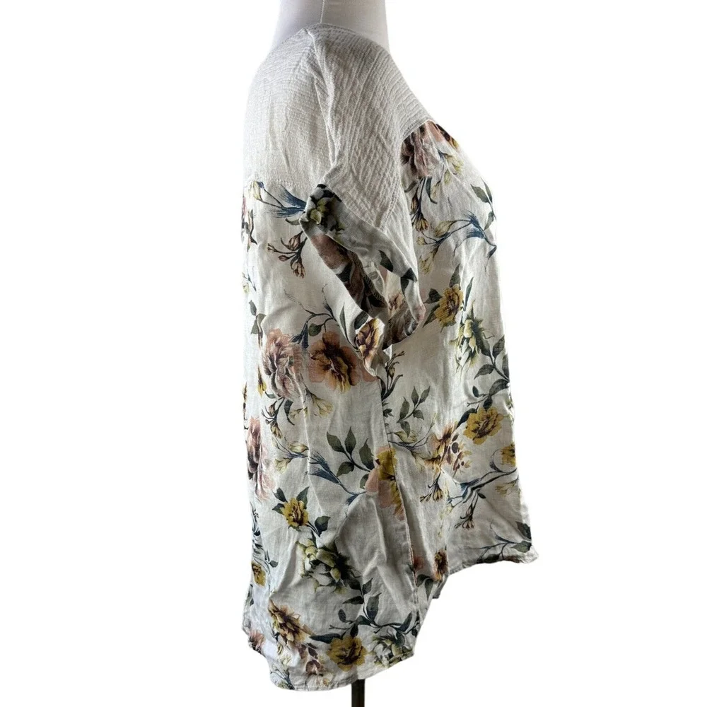 ✨2/$20 Lungo L'arno Cap Sleeve Linen Top Italy Lagonlook Floral Plus Size 1X - Picture 4 of 7